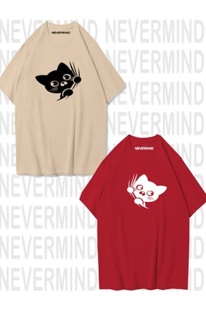 Nevermind Sevimli Cat Temalı Unisex Çift Tişörtü