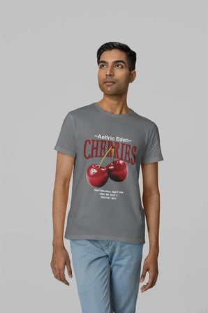 nevermind unisex erkek/kadın cherries özel baskılı oversize pamuklu bisiklet yaka tişört
