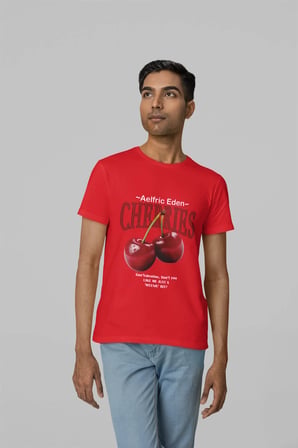 nevermind unisex erkek/kadın cherries özel baskılı oversize pamuklu bisiklet yaka tişört