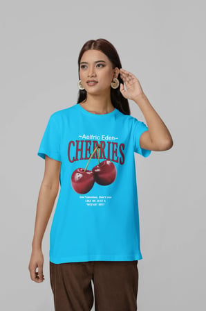 nevermind unisex erkek/kadın cherries özel baskılı oversize pamuklu bisiklet yaka tişört