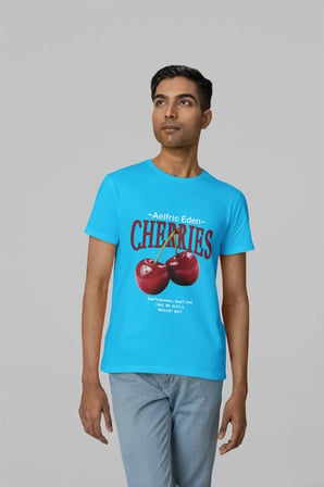 nevermind unisex erkek/kadın cherries özel baskılı oversize pamuklu bisiklet yaka tişört