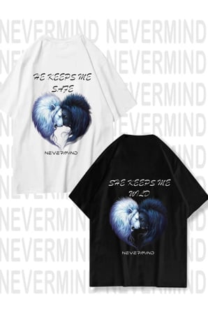 nevermind he keeps me safe / she keeps me wild unisex çift tişörtü 2'li