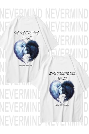 nevermind he keeps me safe / she keeps me wild unisex çift tişörtü 2'li