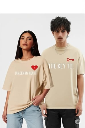 Unisex Kadın Erkek The Key To Çift Sevgili T-shirt 2'li Set Takım