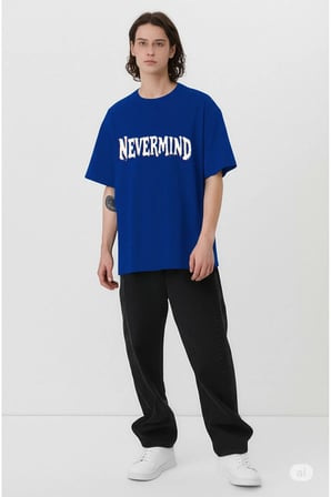 Nevermind Unisex Oversize Tişört Ön Yazı ve Arka Şehir Manzaralı Kırık Cam Baskı
