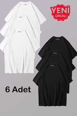 Nevermind Unisex Siyah Beyaz %100 Pamuklu 6’lı Tişört Paketi Unisex Tişört