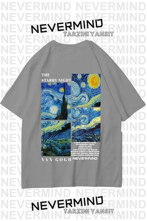 Unisex Van Gogh Baskılı Oversize Tshirt