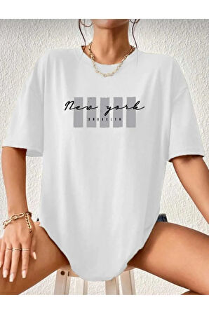 malkoçbey newyork broklıyn baskılı overisze unisex basic t-şhirt