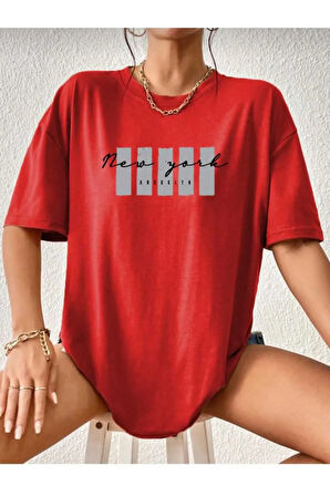 malkoçbey newyork broklıyn baskılı overisze unisex basic t-şhirt