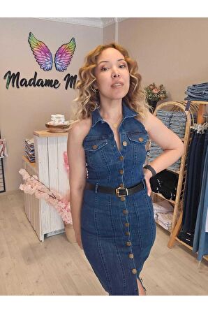 Kot Elbise Denim Likralı Sırt Dırapeli