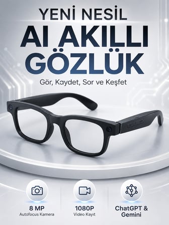 Akıllı Gözlük 8 MP Kameralı 1080P Video Kayıt WiFi Bağlantılı Çift Mikrofonlu Gürültü Engelleme Özellikli