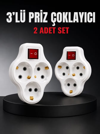3’lü Priz Çoklayıcı 2 Adet Set Anahtarlı Kablosuz Duvar Tipi Priz Çoğaltıcı
