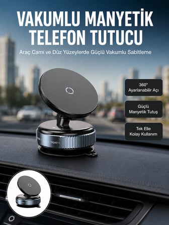 Çok Yönlü Döner Başlıklı Vakumlu Araç Telefon Standı – Sert Yollarda Stabil Kullanım Yeni Nesil