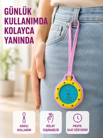 Askılı Analog Taşınabilir Saat Çanta Charmı Günlük Aksesuar Pembe
