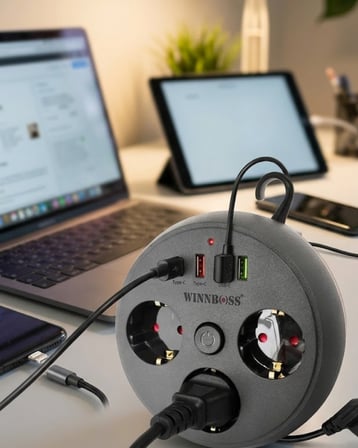 Akım Korumalı Çoklu Priz 3 Priz 3 USB 1 Type C 2 Metre Kablo Güvenli Şarj