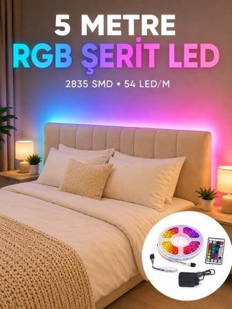 Toptan Bulurum 2835 RGB Led Şerit 5 Metre 54 LED/M Uzaktan Kumandalı Çok Renkli İç Mekan Aydınlatma