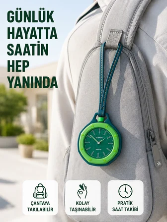 Çanta Charmı Askılı Analog Taşınabilir Saat Günlük Aksesuar Yeşil