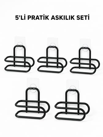 Siyah Metal WC Kağıtlık Yapışkanlı Tuvalet Kağıdı Rulo Tutucu 5 Adet Avantajlı Set