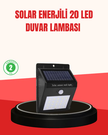 Solar Enerjili 20 LED Hareket Sensörlü Duvar Lambası