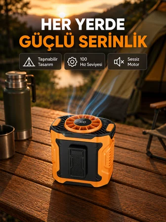 Turbo Mini Taşınabilir Fan – 100 Kademeli Dijital Hız Kontrolü ve Type-C Şarj