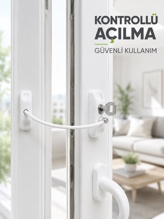 Beyaz Kablolu Pencere Kilidi Anahtarlı Güvenlik Sistemi Çocuk Koruma Aparatı