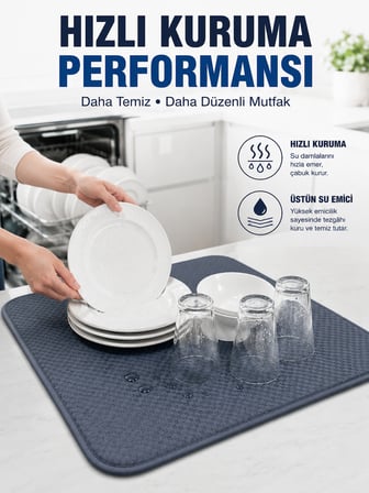 Bulaşık Kurutma Matı Geniş Yüzeyli Mikrofiber Tezgâh Koruyucu Kurutma Matı