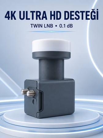 Uydu Anten LNB Twin Çıkışlı 0.1 dB Ku Band 4K Ultra HD Uyumlu