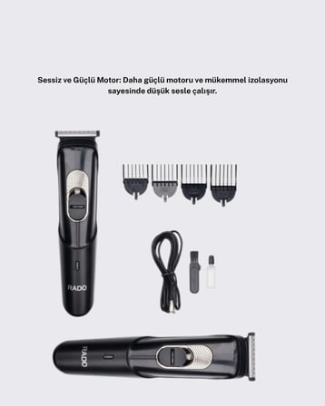 Sessiz Motorlu, Kablosuz Kullanımlı Şarjlı Saç ve Sakal Kesme Makinesi – Taraklı Set