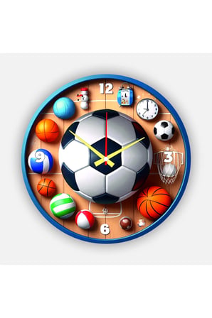 Çocuk Odası Duvar Saati / Futbol Topu Temalı Duvar Saati / Dijital Duvar Saati / Uv Baskılı / 48 Cm