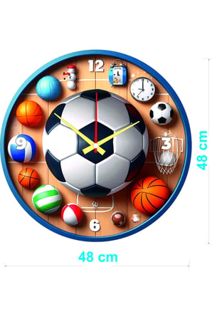 Çocuk Odası Duvar Saati / Futbol Topu Temalı Duvar Saati / Dijital Duvar Saati / Uv Baskılı / 48 Cm