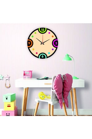 Çocuk Odası Duvar Saati / Rengarenk Saat Temalı Duvar Saati / Uv Baskılı / 48 Cm