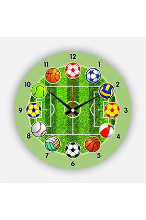 Çocuk Odası Duvar Saati / Spor Topları  Temalı Duvar Saati / Uv Baskılı / 48 Cm