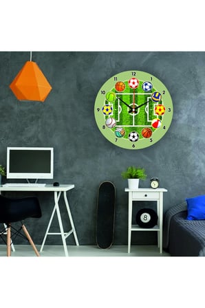 Çocuk Odası Duvar Saati / Spor Topları  Temalı Duvar Saati / Uv Baskılı / 48 Cm