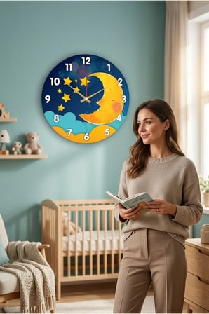 Çocuk Odası Duvar Saati / Uyuyan Aydede Temalı Duvar Saati / Uv Baskılı / 48 Cm