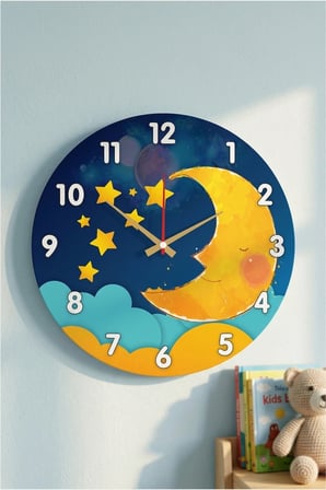 Çocuk Odası Duvar Saati / Uyuyan Aydede Temalı Duvar Saati / Uv Baskılı / 48 Cm
