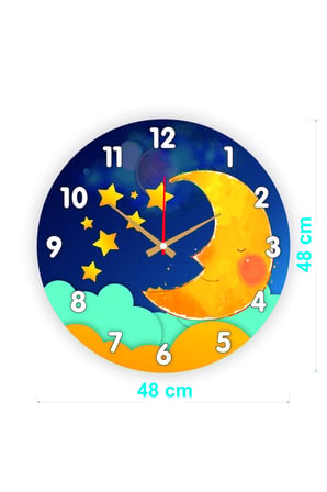 Çocuk Odası Duvar Saati / Uyuyan Aydede Temalı Duvar Saati / Uv Baskılı / 48 Cm