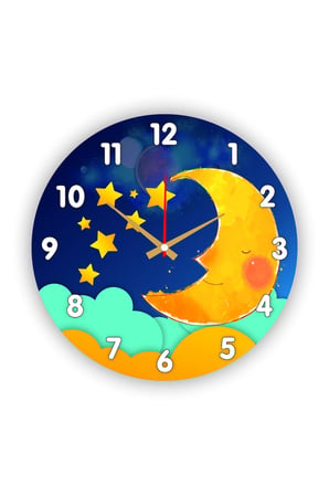 Çocuk Odası Duvar Saati / Uyuyan Aydede Temalı Duvar Saati / Uv Baskılı / 48 Cm