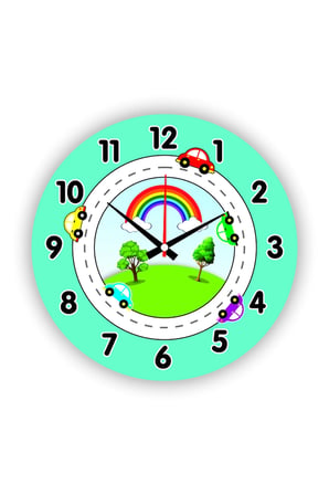 Çocuk Odası Duvar Saati / Trafik Temalı Mavi Temalı Duvar Saati / Uv Baskılı / 48 Cm