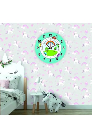 Çocuk Odası Duvar Saati / Trafik Temalı Mavi Temalı Duvar Saati / Uv Baskılı / 48 Cm