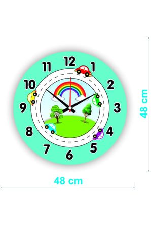 Çocuk Odası Duvar Saati / Trafik Temalı Mavi Temalı Duvar Saati / Uv Baskılı / 48 Cm