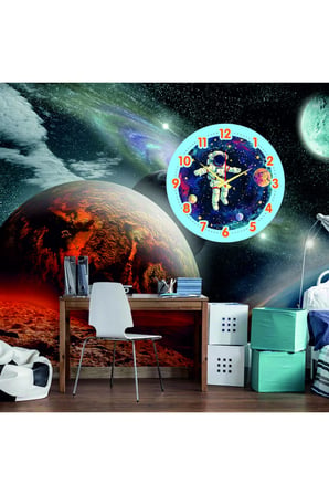 Çocuk Odası Duvar Saati / Astronot Uzay Temalı Duvar Saati / Uv Baskılı / 48 Cm