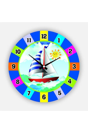 Çocuk Odası Duvar Saati /Renkli Gemi ve Deniz Temalı Duvar Saati / Uv Baskılı / 48 Cm