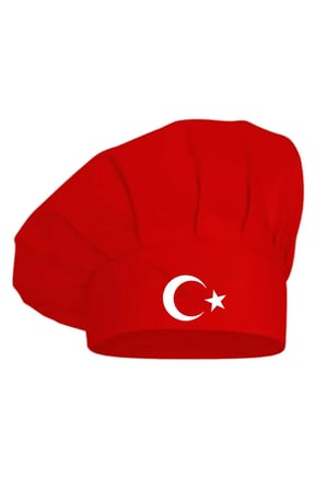 Kırmızı Üzeri Beyaz Çatal Kaşık Logo Baskılı Şef Aşçı Şapkası, Mantar Kep