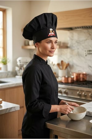 Mr. Chef Logo Baskılı Siyah Şef Aşçı Şapkası, Mantar Kep