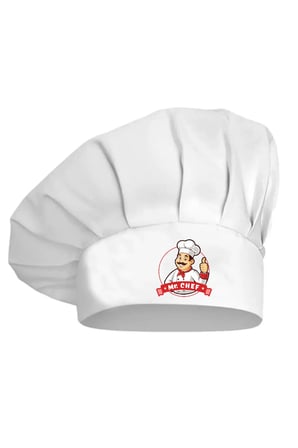 Mr. Chef Logo Baskılı Beyaz Şef Aşçı Şapkası, Mantar Kep
