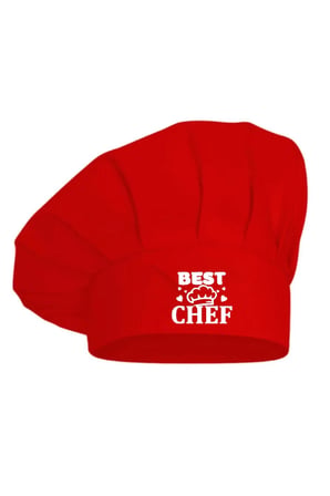 Beyaz Best Chef Baskılı Kırmızı Şef Aşçı Şapkası, Mantar Kep