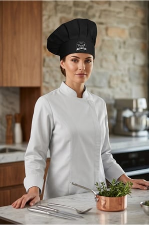 Siyah Best Chef Logo Baskılı Şef Aşçı Şapkası, Mantar Kep