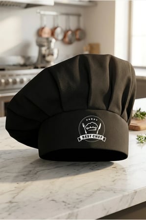 Siyah Best Chef Logo Baskılı Şef Aşçı Şapkası, Mantar Kep