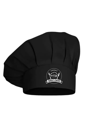 Siyah Best Chef Logo Baskılı Şef Aşçı Şapkası, Mantar Kep