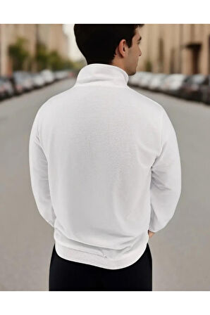 Erkek Paris Baskılı Yarım Fermuarlı Oversize Sweatshirt